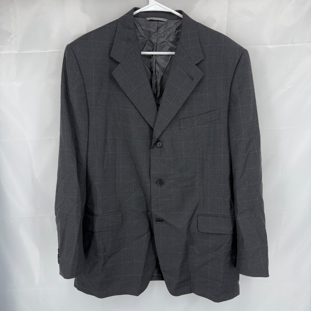 Canali Men 44R Suit Jacket Blazer Sport Coat Gray Windowpane Plaid Career Work